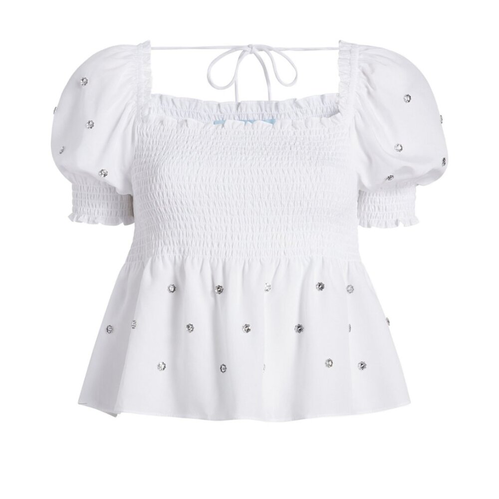 NWT Hill house White Rhinestone Blouse XL Cotton